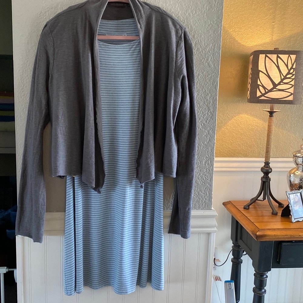 Ladies super cute Maxie Dress size S. with light jacket Size M. Gray & blue